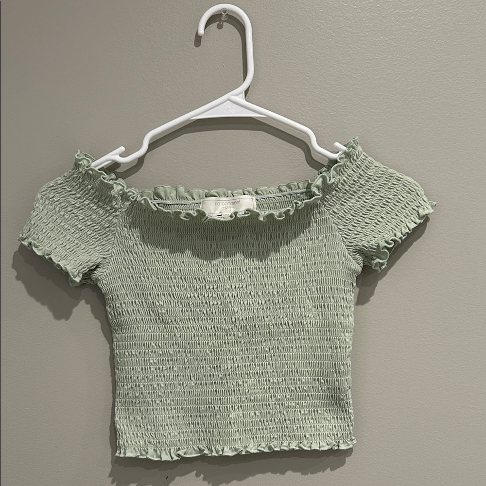 Mint Green Smocked Off-Shoulder Blouse